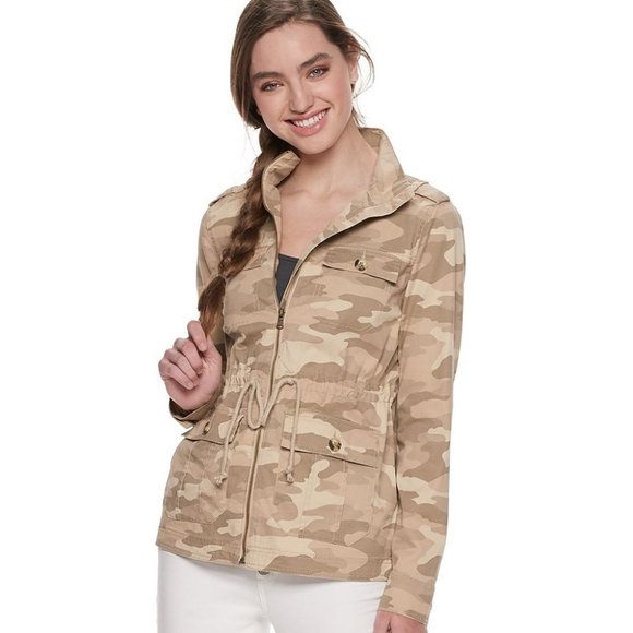 SO Camouflage Utility Twill Jacket with Drawstring Size L Army Green - Picture 3 of 11